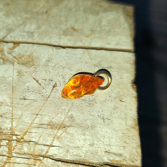 Little 18k Gold Mexican Fire Opal Charm Pendant - Picture 5 of 7